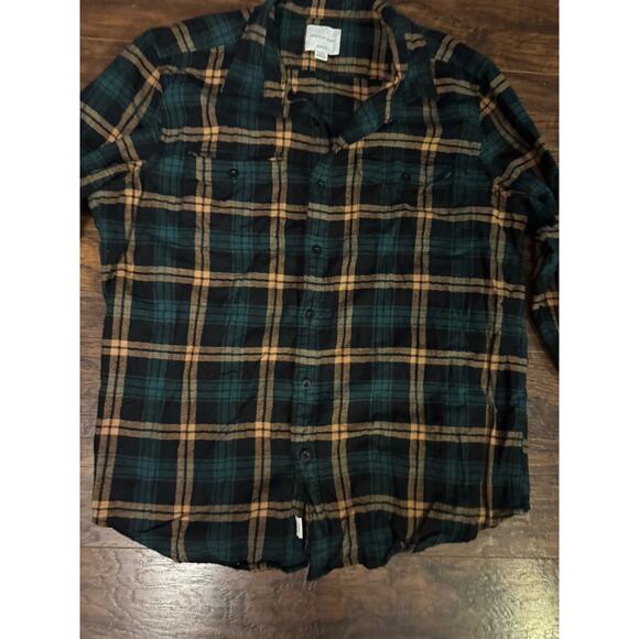 American Eagle Flannel Shirt Men's Classic Fit Green Blue Plaid Button Up XL - Picture 2 of 6